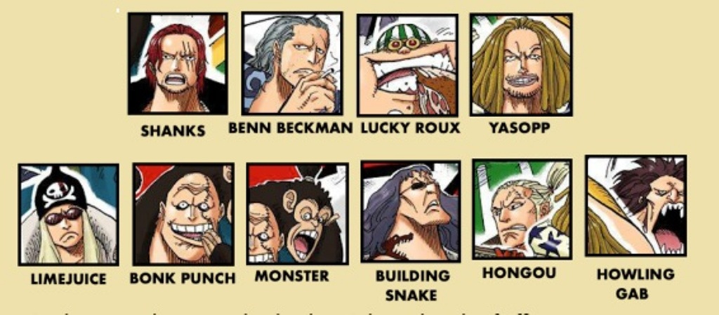 Shanks dan para eksekutif Bajak Laut Rambut Merah di One Piece.