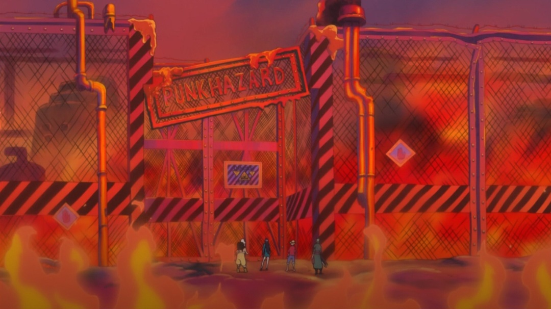 Gerbang masuk Punk Hazard, pulau yang dilarang pemerintah untuk disinggahi. (Toei Animation)