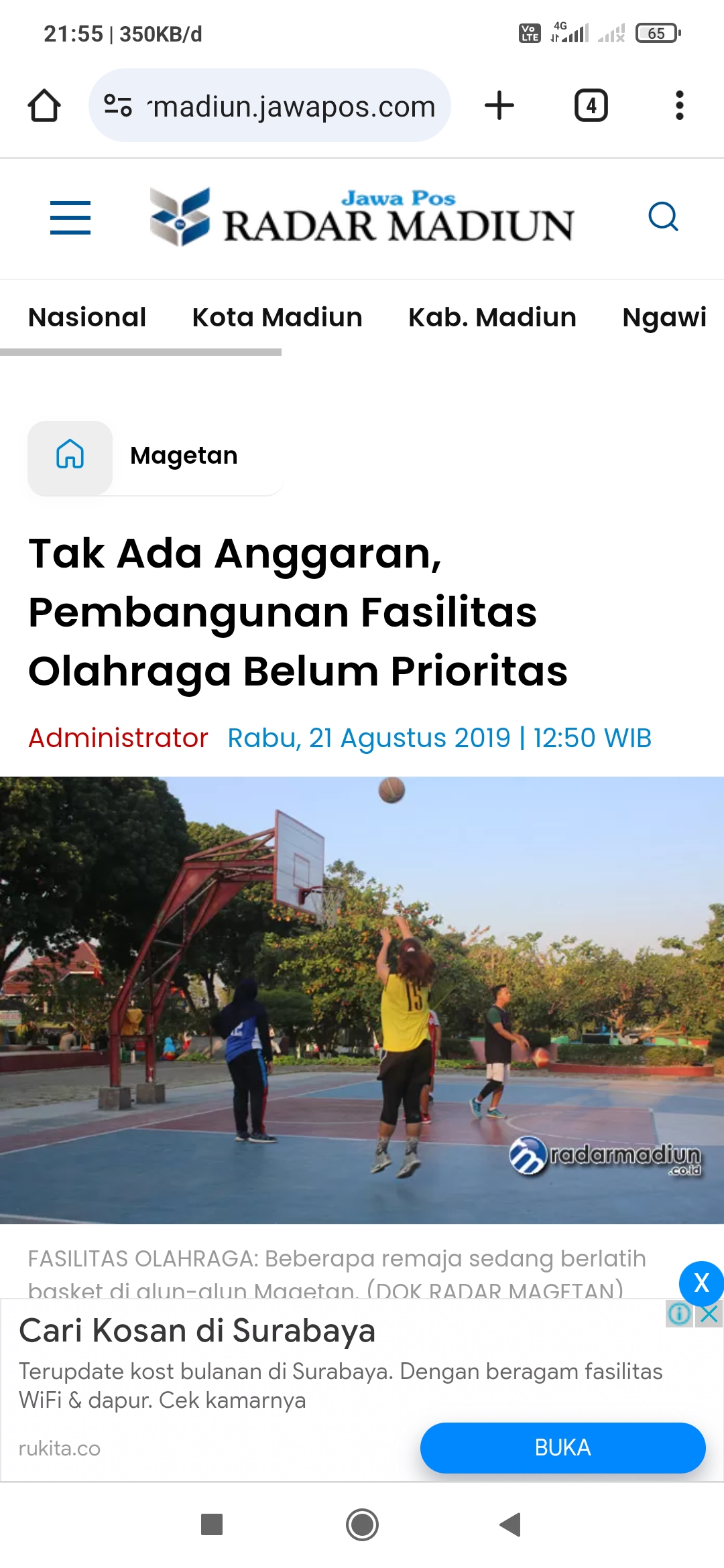 Lapangan basket Alun-alun Magetan diduga menjadi lokasi penganiayaan terhadap putri Isa Bajaj. (RADAR MADIUN)
