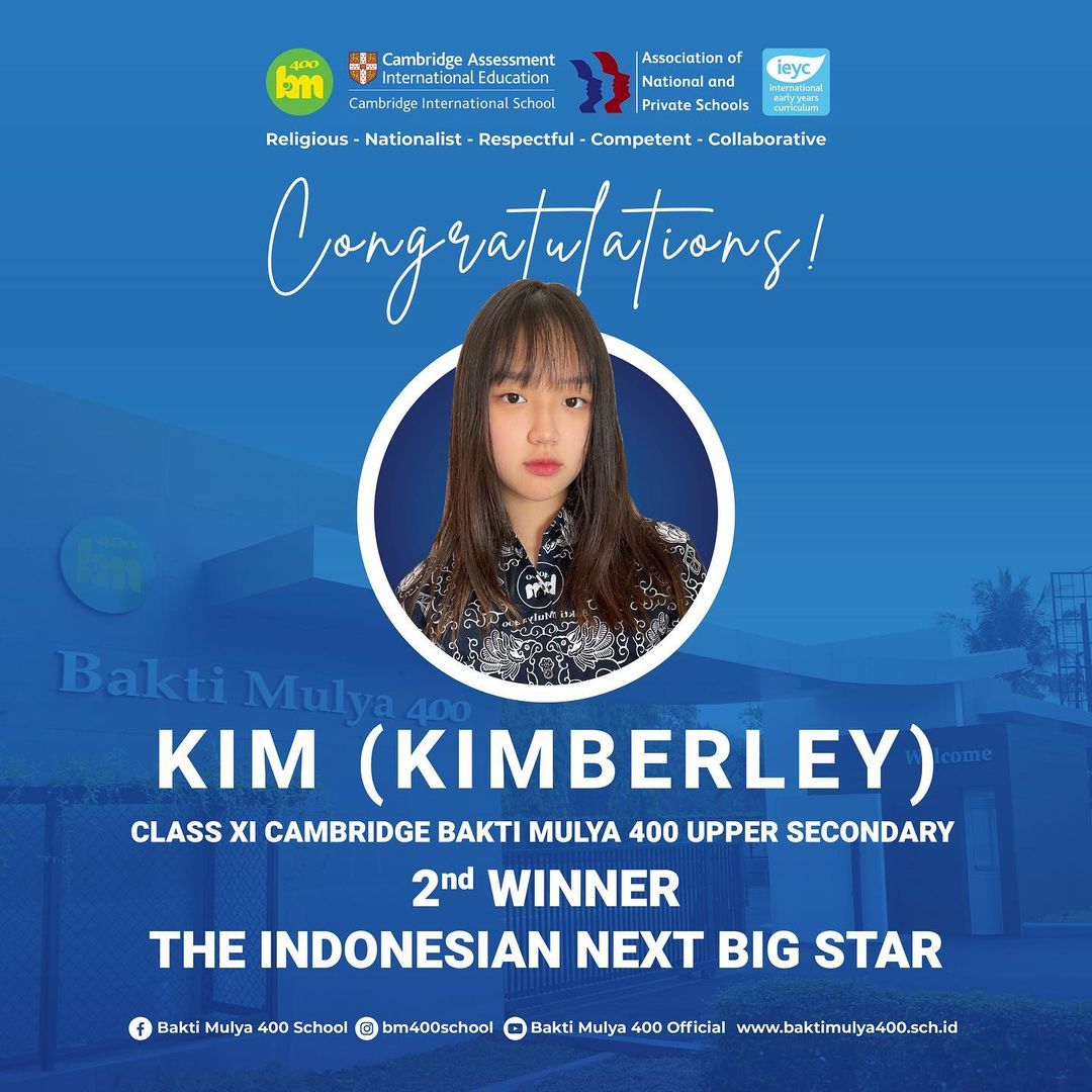 Ucapan selamat kepada Kim atas keberhasilannya di The Next Big Star. (ig @bm400school)
