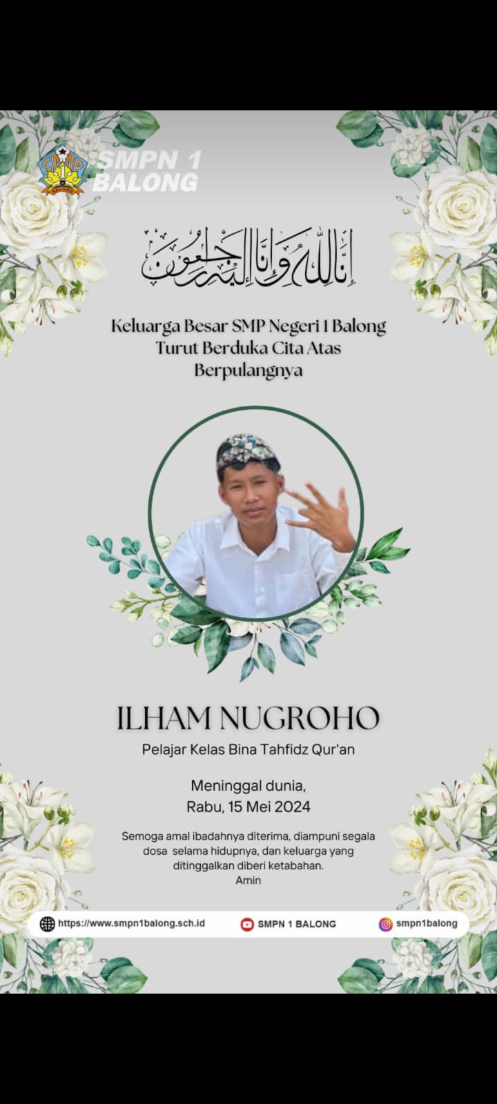 Korban ledakan mercon di Ponorogo, Jawa Timur ternyata pelajar SMP Negeri 1 Balong. (Ig @smpn1balong)