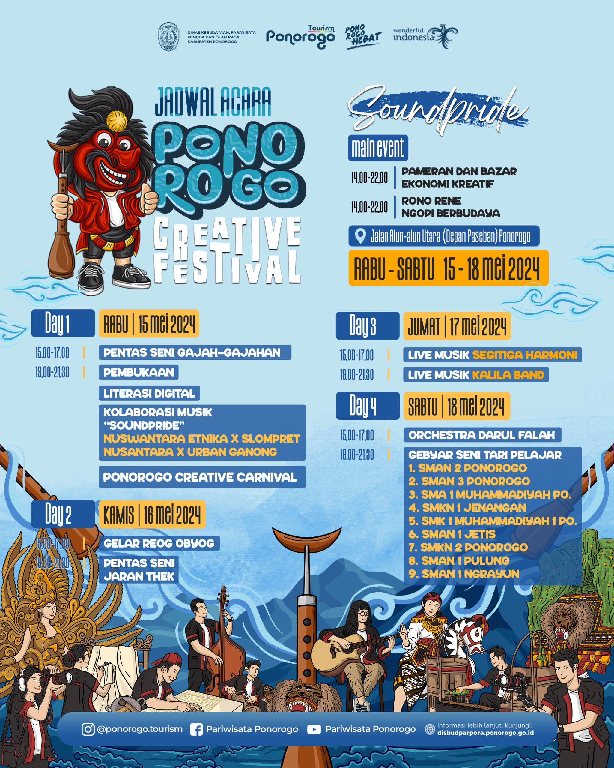 Jadwal Ponorogo Creative Festival 2024. (DISBUDPARPORA PONOROGO)