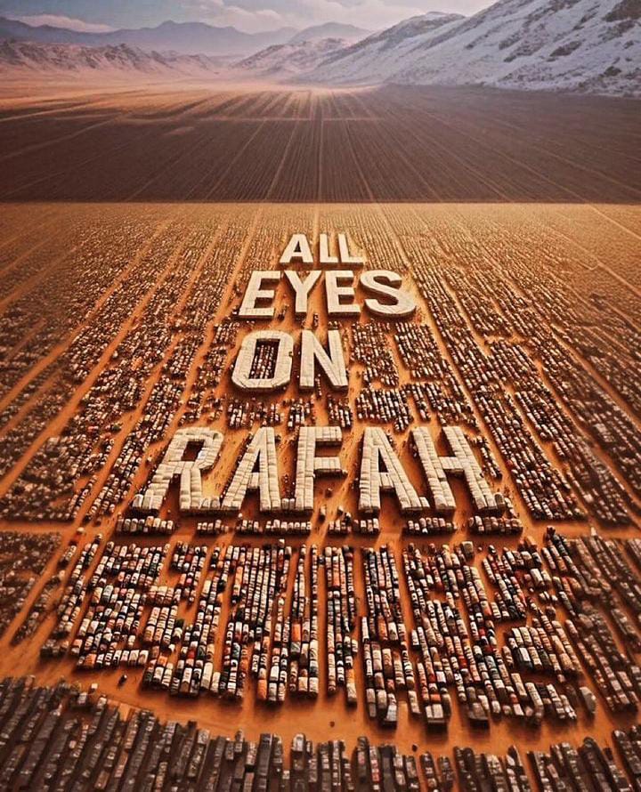 Tagar All Eyes on Rafah muncul sebagai bentuk solidaritas masyarakat sipil di dunia atas serangan ke pengungsian terakhir warga Gaza di Rafah. (Ig @all.eyez.on.rafah)