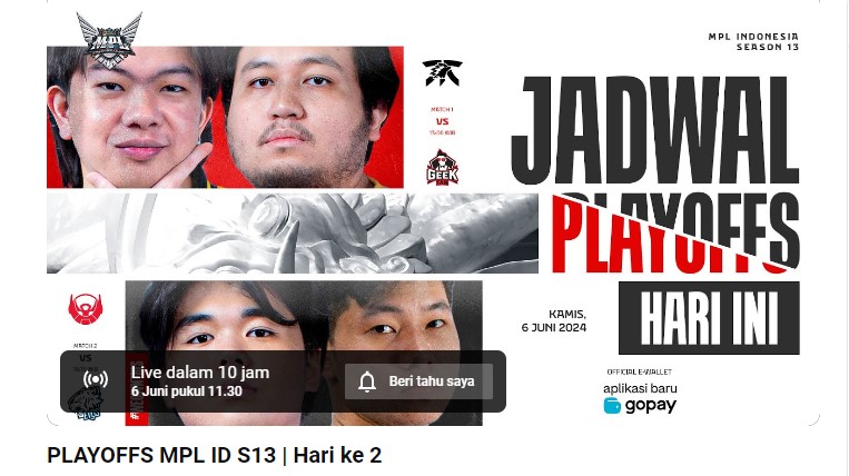 Link Streaming Playoffs Day 2 MPL ID S13, (Capture YT MPL Indonesia)