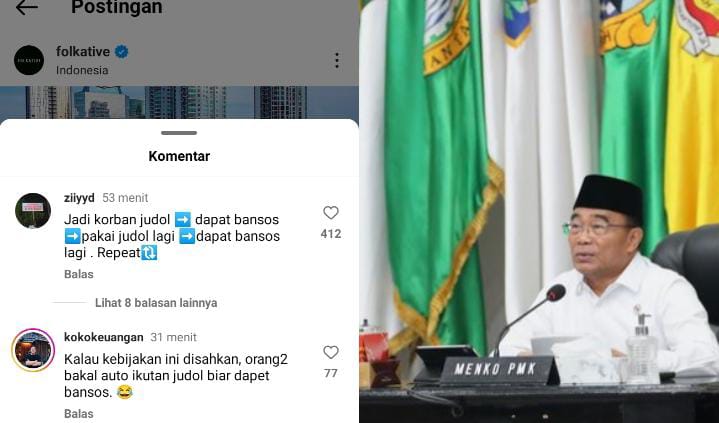 Menko PMK Usulkan Korban Judi Online Bakal Dapat Bansos, Langkah Muhadjir Effendy Tuai Sorotan Keras Netizen. (Kolase Ig&nbsp;@folkative - @muhajdir_effendy)