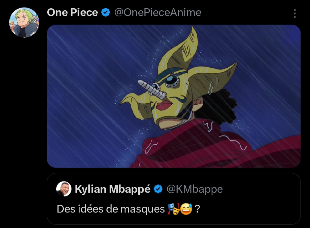 Kylian Mbappe Mengalami Patah Tulang Hidung Sehingga Diprediksi Harus Memakai Topeng di Pertandingan Berikutnya (X @OnePieceAnime)