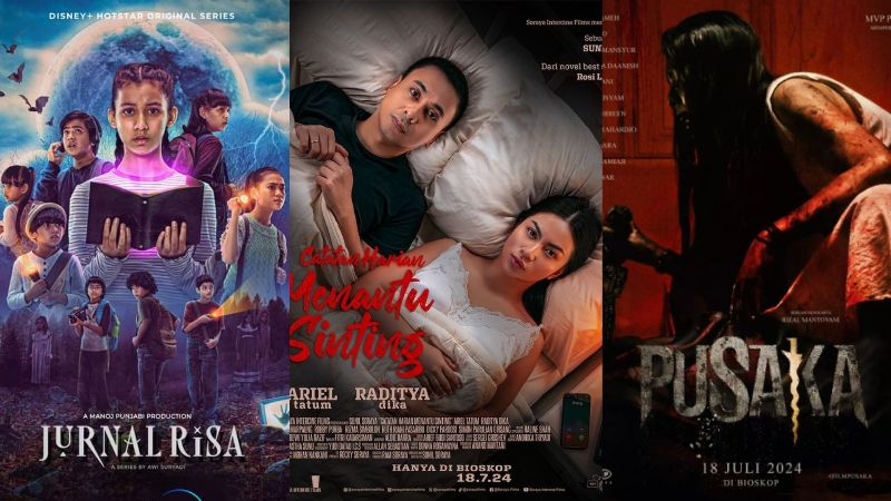 Film Full Movie HD Indonesia yang akan tayang di bulan Juli 2024, ada Jurnal Risa, Catatan Harian Menantu Sinting, dan Pusaka. (KOLASE ISTIMEWA)