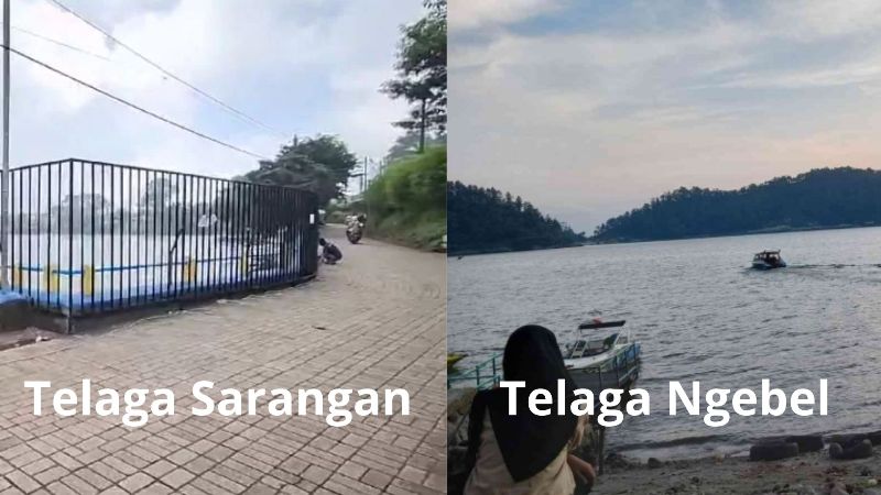 Telaga Sarangan dipagar baru-baru viral, netizen bandingkan dengan Telaga Ngebel. (KOLASE ISTIMEWA)