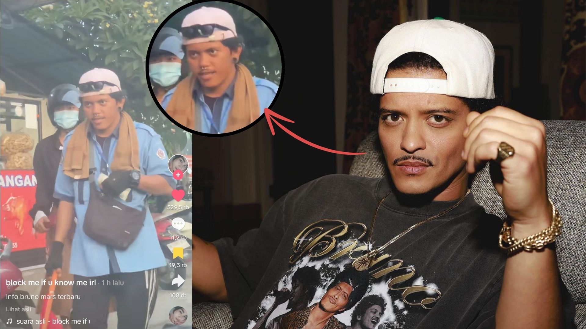 Jagad Maya Dihebohkan dengan Sosok Tukang Parkir Mirip Bruno Mars (tiktok @spiyooonnn & Instagram @brunomars)