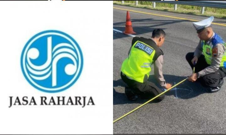Polisi saat olah TKP kecelakaan maut rombongan guru SD Darul Falah Kenjaren, Surabaya di Jalan Tol Solo-Ngawi, Sindon, Ngemplak, Boyolali, Jateng. (kolase Jasa Raharja & Radar Solo)