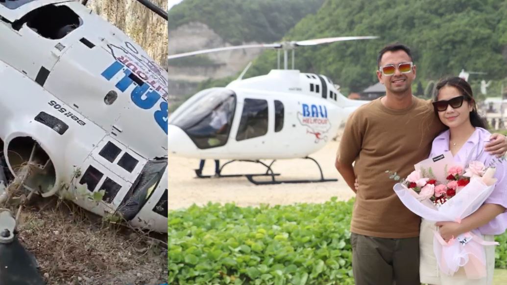 Helikopter Milik Raffi Ahmad Jatuh di Pulau Dewata. (KOLASE JAWA POS)