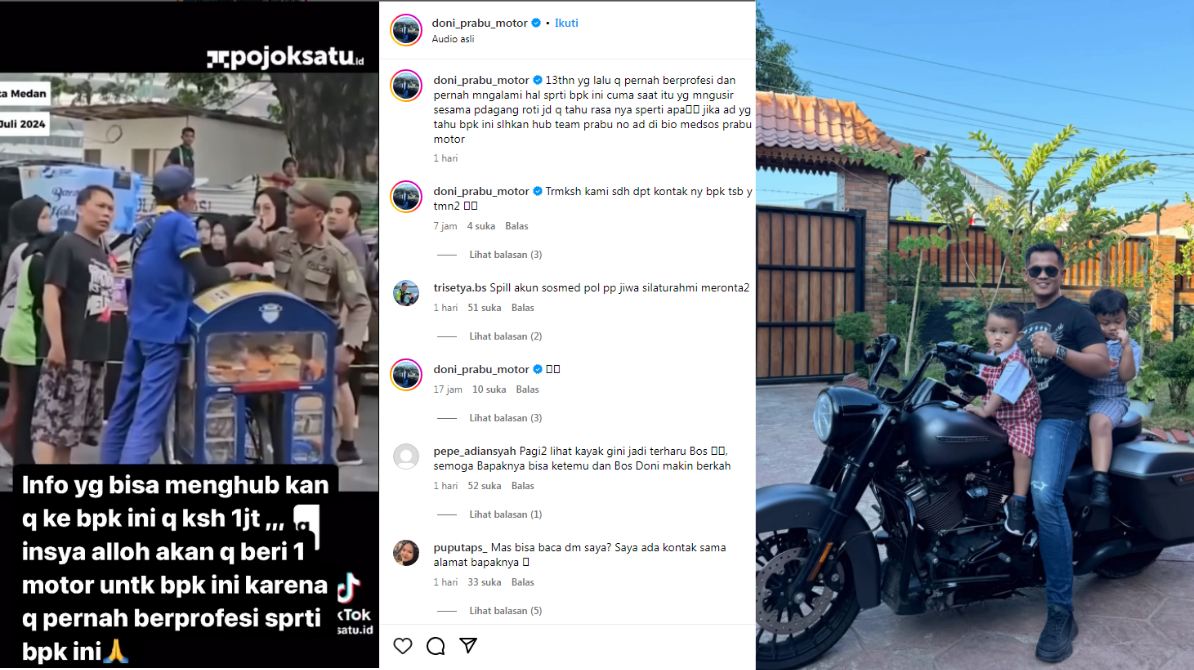 Doni Prabu Motor beri hadiah sepeda motor pedagang roti yang viral diusir Satpol PP Medan. (Ig @doni.prabumotor)