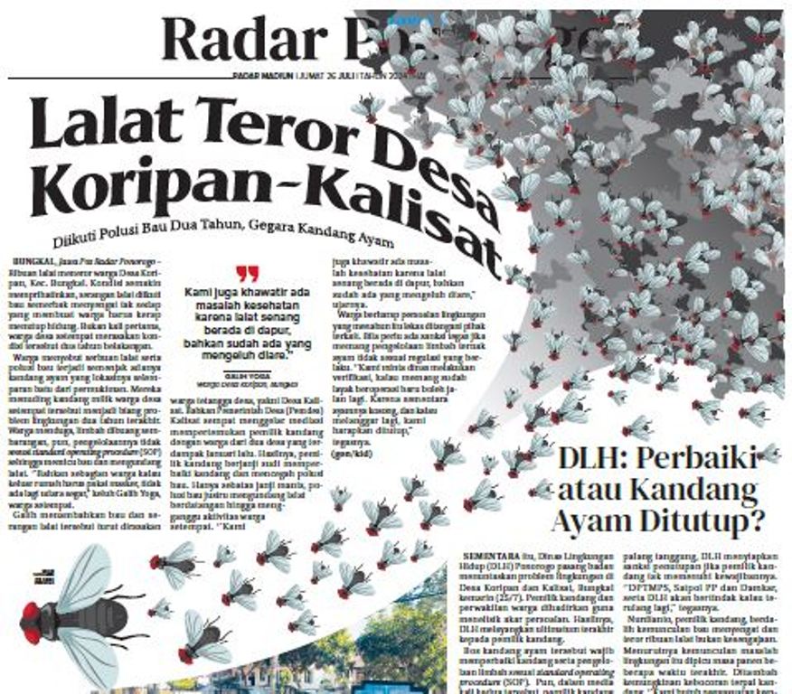 Ribuan lalat teror warga Desa Koripan dan Desa Kalisat, Bungkal, Jawa Timur dua tahun terakhir. (HABIB/JAWA POS RADAR PONOROGO)
