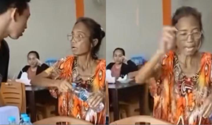 serorang ibu-ibu tua ini dikira tak mau bayar makanan di restoran, pas dibuka tas ternyata uangnya banyak banget bikin pegawai restoran kaget. (kolase tiktok @eyenet82 )