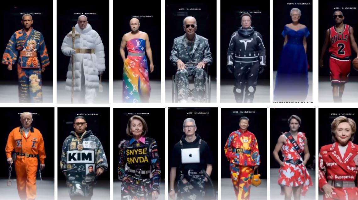 Elon Musk Gelar Fashion Show Virtual dengan Teknologi AI, Tampilkan Pemimpin Dunia di Runway. (KOLASE Ig @jawapos)