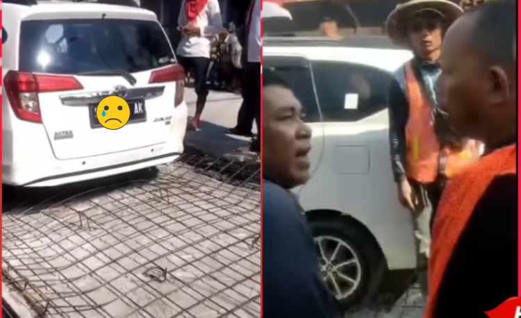 Viral di media sosial mobil terobos jalan yang sedan g dicor (Ig @lambe_turah)