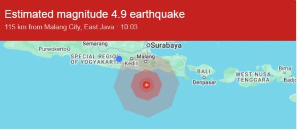 Gempa Malang Dimutakhirkan Menjadi Magnitudo 4,9, Dirasakan di Beberapa Wilayah. (BMKG)&nbsp;