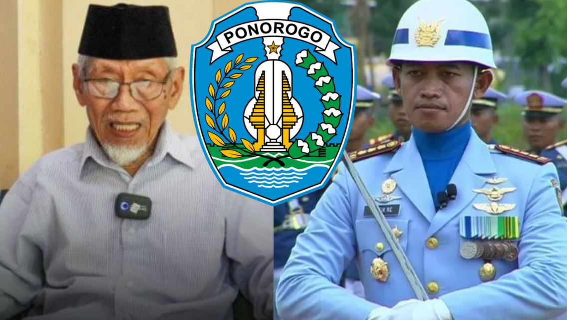 Mangoen Oetomo, pencipta logo Pemkab Ponorogo, ayah Kolonel Pnb Taufik Nur Cahyanto komandan upacara penurunan bendera di IKN. (KOLASE ISTIMEWA)