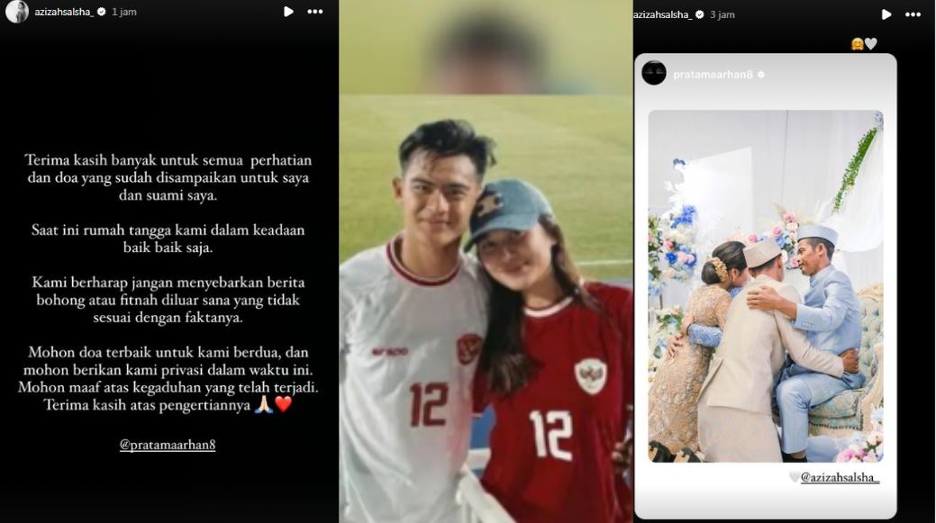 Azizah Salsha klarifikasi soal isu skandal perselingkuhan dengan Salim Nauderer melalui instastory. (IG AZIZAH)