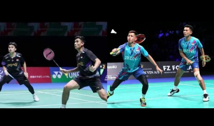 Hasil perolehan wakil ganda putra Indonesia Fajar/Rian dan Bagas/Leo di sorot usai akan bertanding bersama di babak semifinal Japan Open 2024. (Jawa Pos)