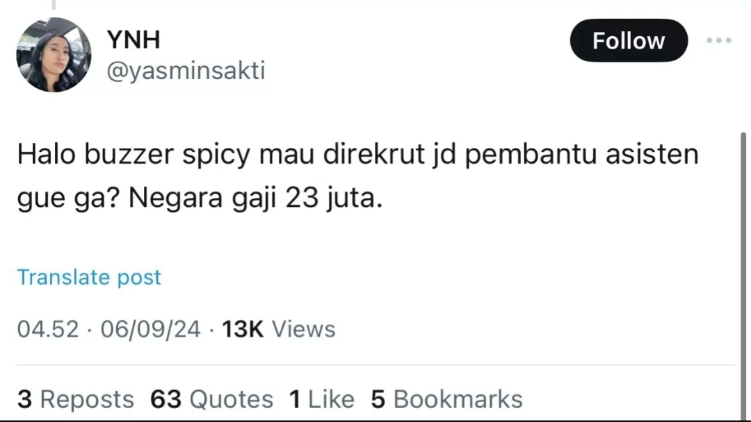Yasmin, asisten stafsus presiden viral. (Twitter X)