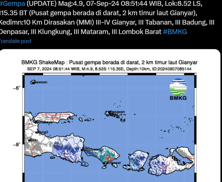 Daerah terdampak Gempa Gianyar pagi ini Sabtu (7/9)