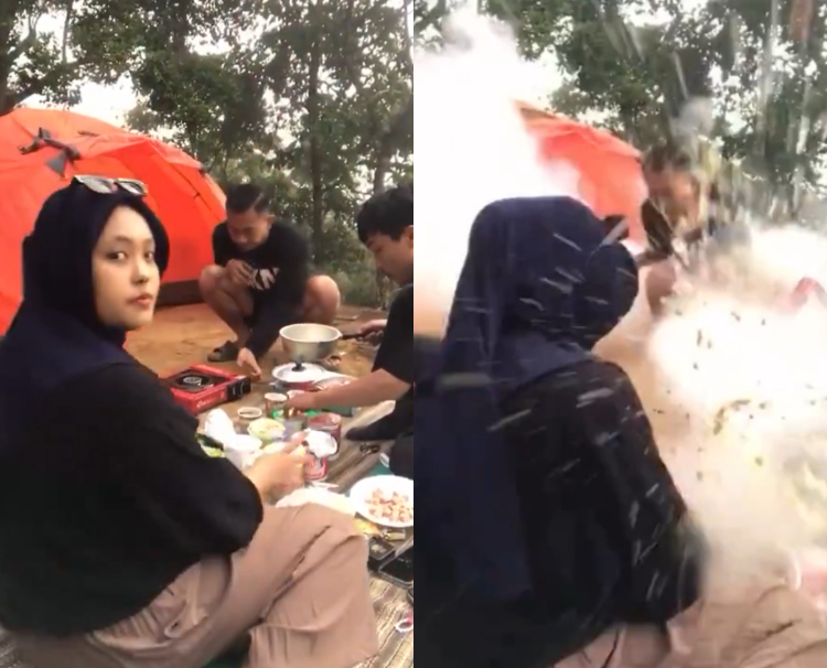 Kameramen wanita tidak selamat saat hendak merekam (x Twitter @kegblgnunfaedh)