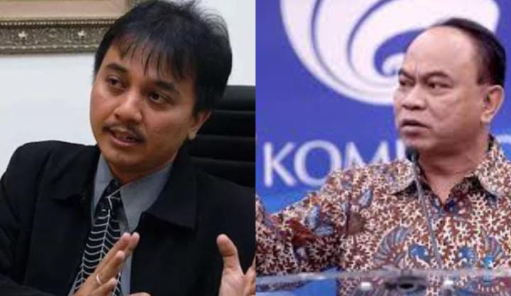 Buntut pemilik tagar viral &ldquo;Fufufafa&rdquo; diduga milik wapres terpilih Gibran Rakabuming, kini pakar telematika Roy Suryo sindir Menkominfo. (kolase Jawapos)