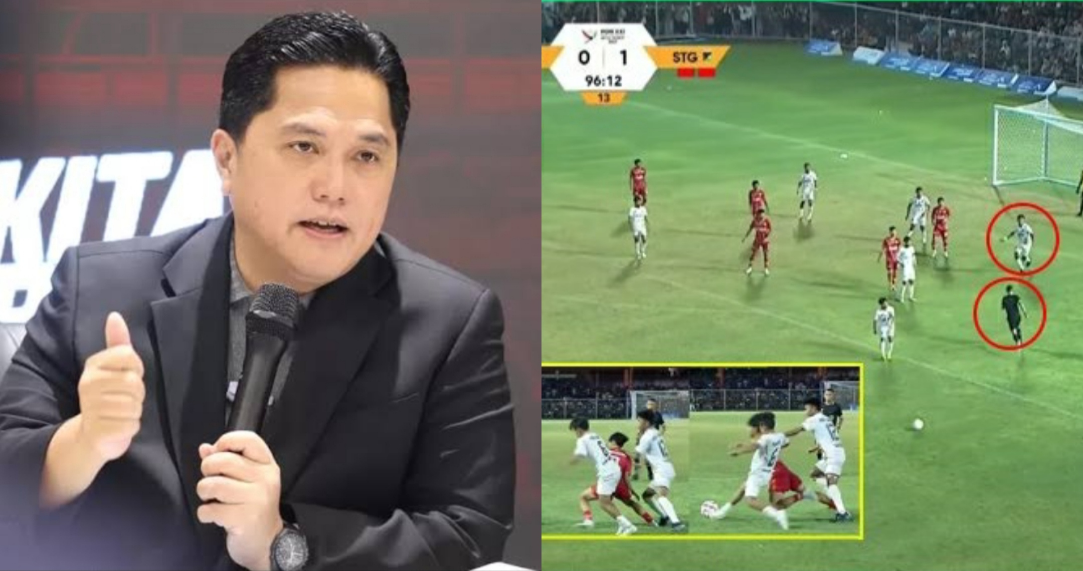 Ketum PSSI Eric Thohir lakukan investigasi laga panas Aceh vs Sulteng berujung pemukulan wasit. (KOLASE JAWA POS)