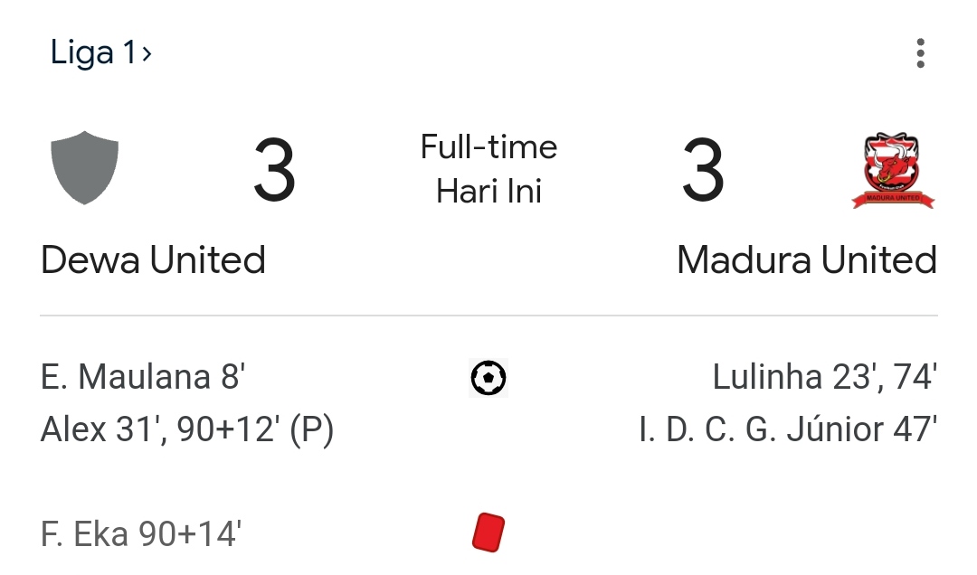 Hasil Dewa United vs Madura United. (CAPTURE ISTIMEWA)