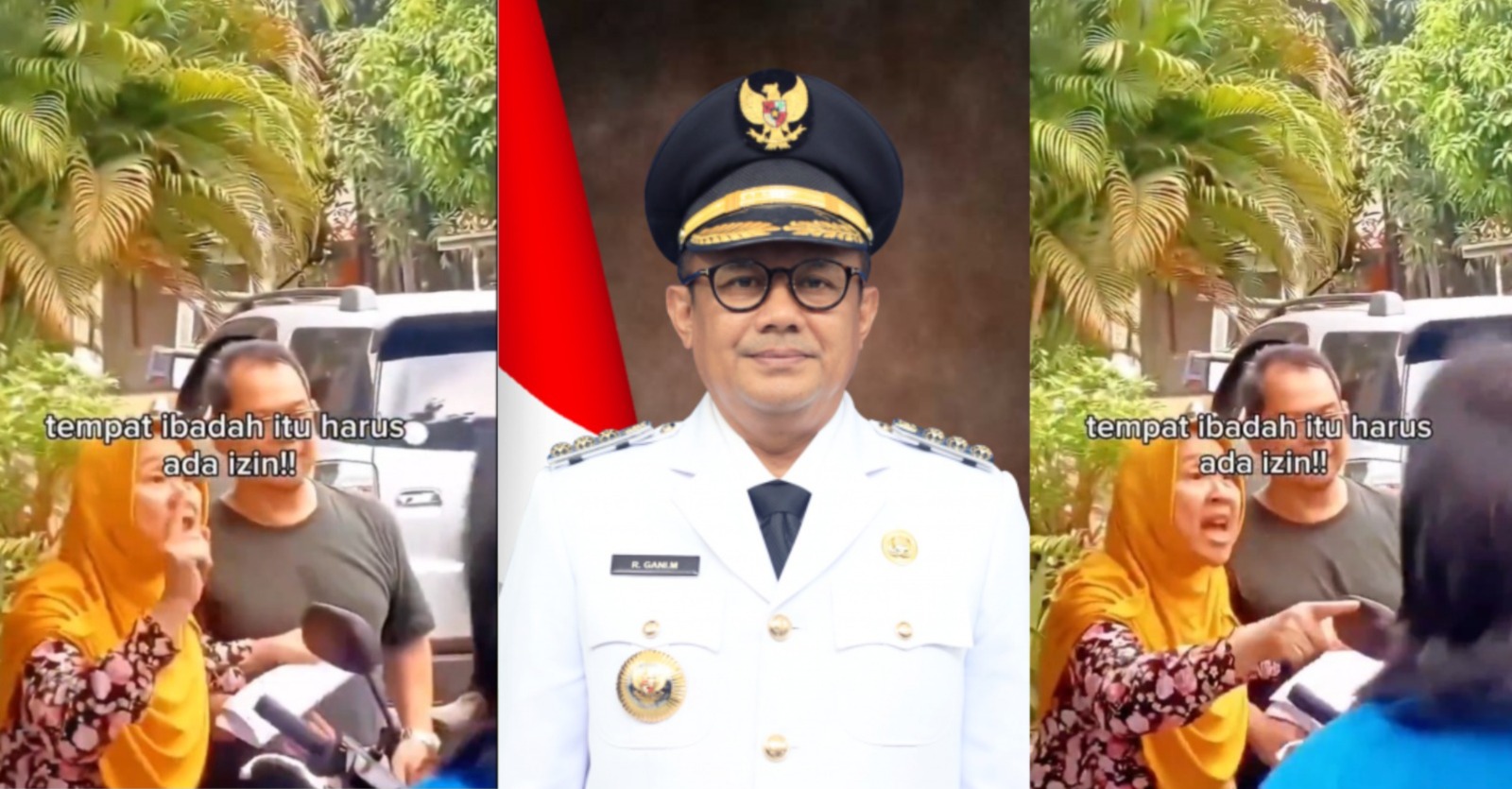PJ Wali Kota Bekasi Gani Muhammad ( tengah) yang merespon viralnya video ASN melarang ibadah tetangga nya dirumah (kolase/istimewa)
