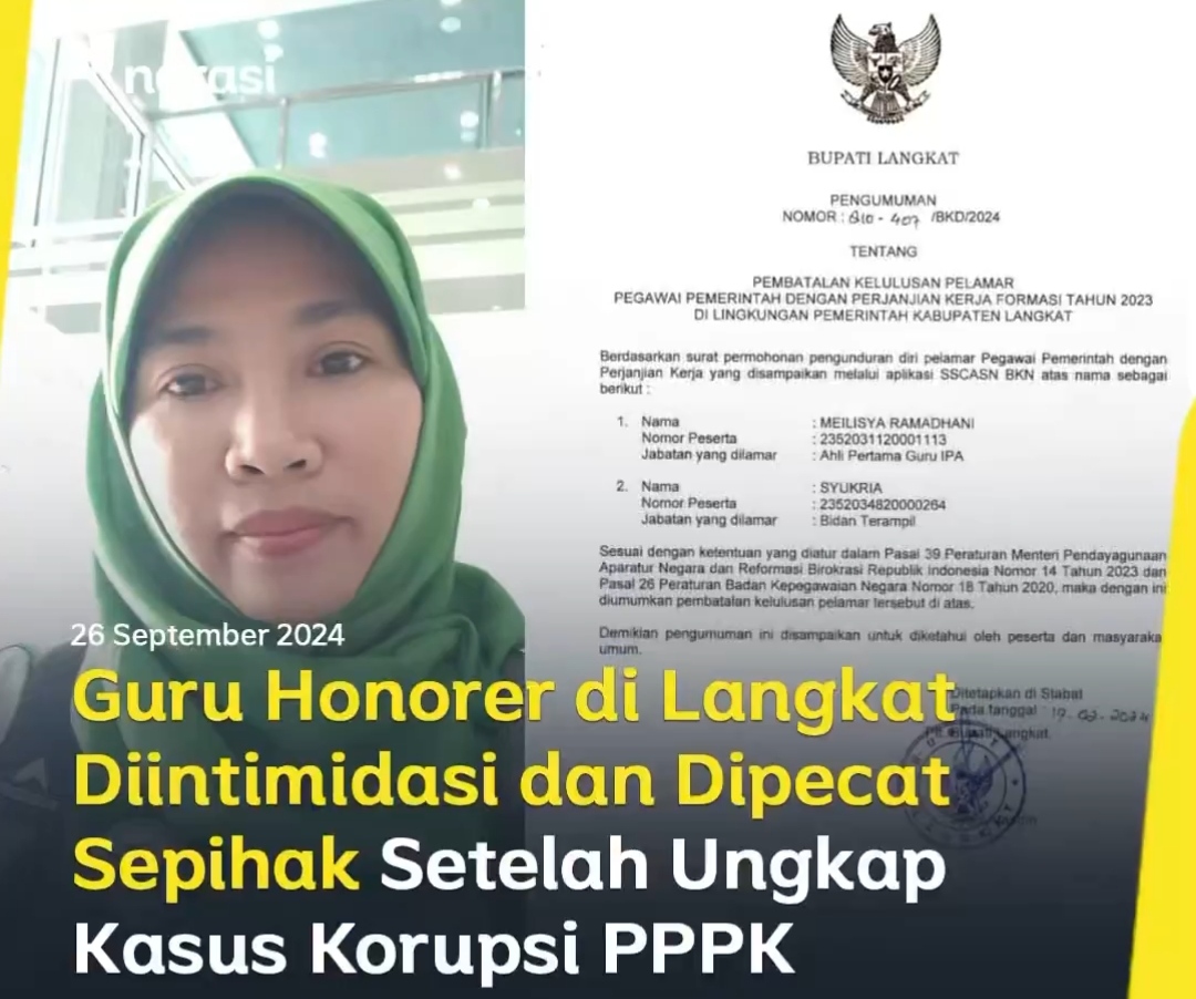 Belum usai kasus video guru dan siswa Gorontalo, kasus guru kembali viral usai ratusan guru honorer di Langkat dipecat gegara bongkar kecurangan dan korupsi seleksi PPPK 2023. (NARASI DAILY)