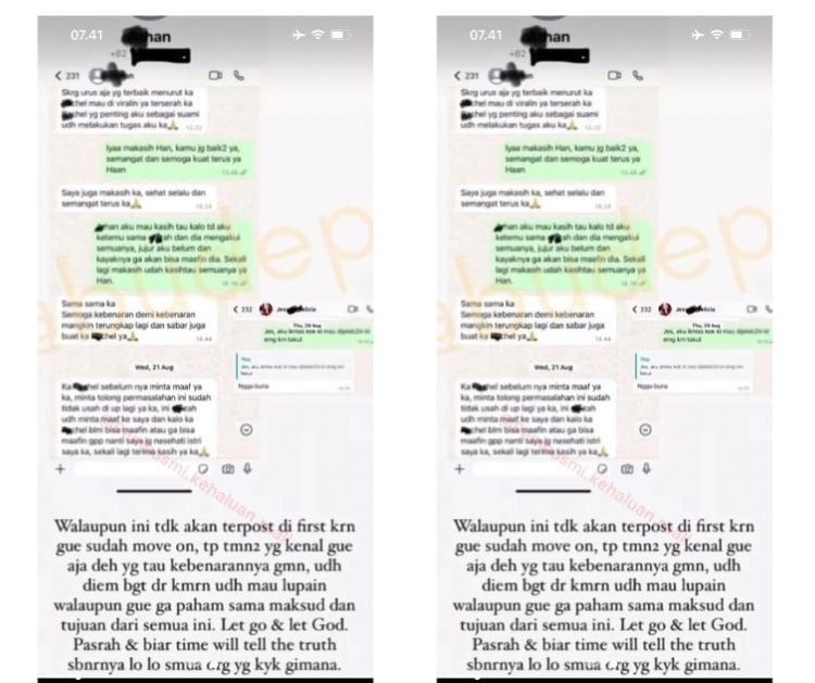 diduga chat arhan dan rachel venya tentang perselingkuhan zize (ss/ig/second account rachel venya)