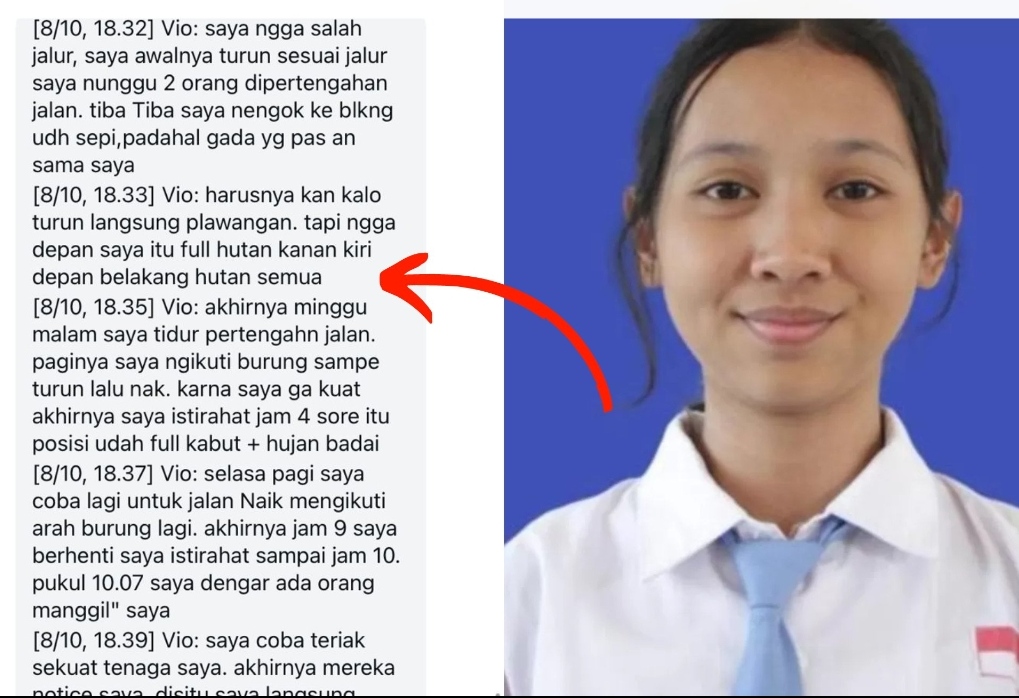 Percakapan Naomi Daviola tentang cerita misteri saat hilang di Gunung Slamet viral. (TWITTER X)