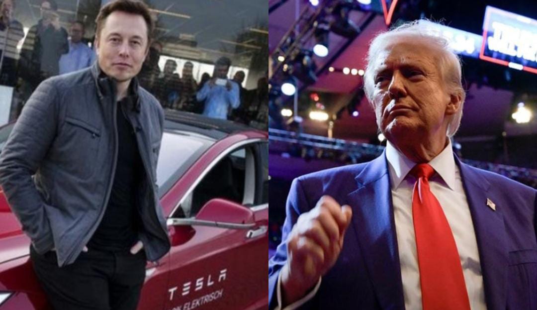 Saham Tesla Inc, perusahaan raksasa otomotif milik Elon Musk alami lonjakan hingga 8 persen usai kemenangan Donald Trump sebagai presiden AS. (kolase istimewa & Ig @realdonaldtrump)