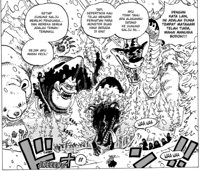 Baca manga One Piece 1131 resmi bahasa Indonesia, Loki si pendosa yang dipenjara di Niflheim. (Shueisha/Eiichiro Oda)