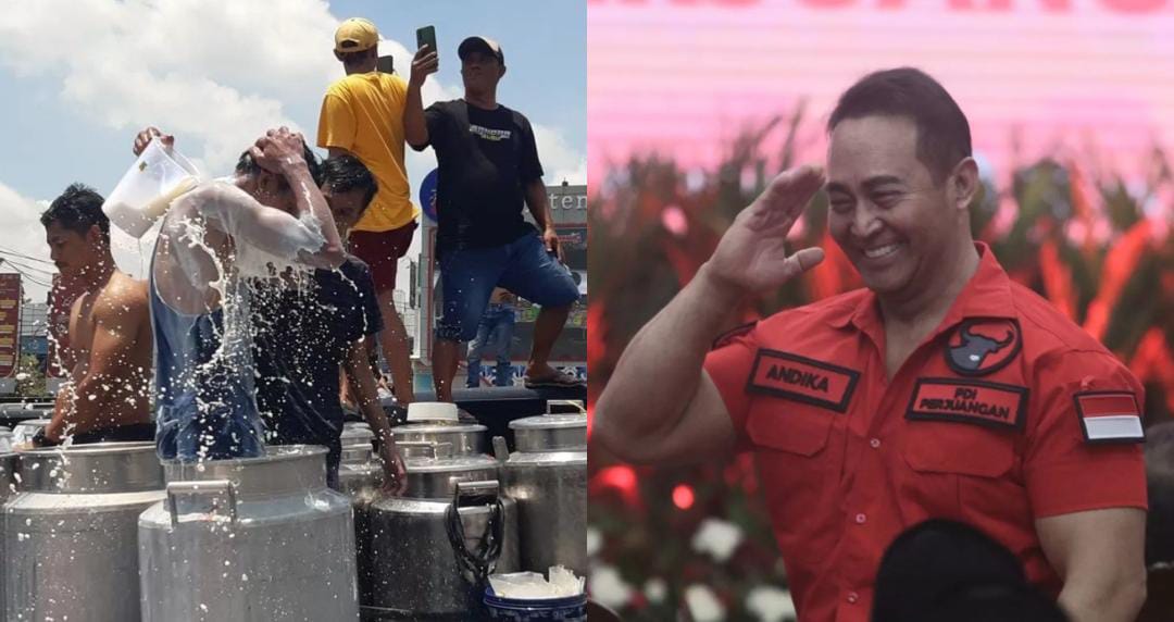 Cagub Jawa Tengah fraksi PDIP Andika Perkasa singgung Hilirasasi sebagai solusi dari aksi protes susu tumpah di Boyolali. (kolase Radar Tuban & Jawa Pos)