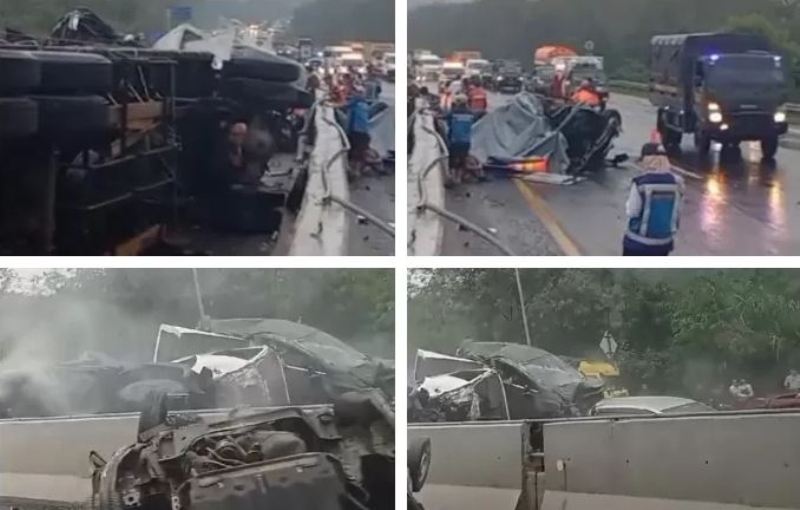 Kecelakaan beruntun di Tol Cipularang Km 92 arah Jakarta pada Senin (11/11/2024). (RADAR BOGOR)