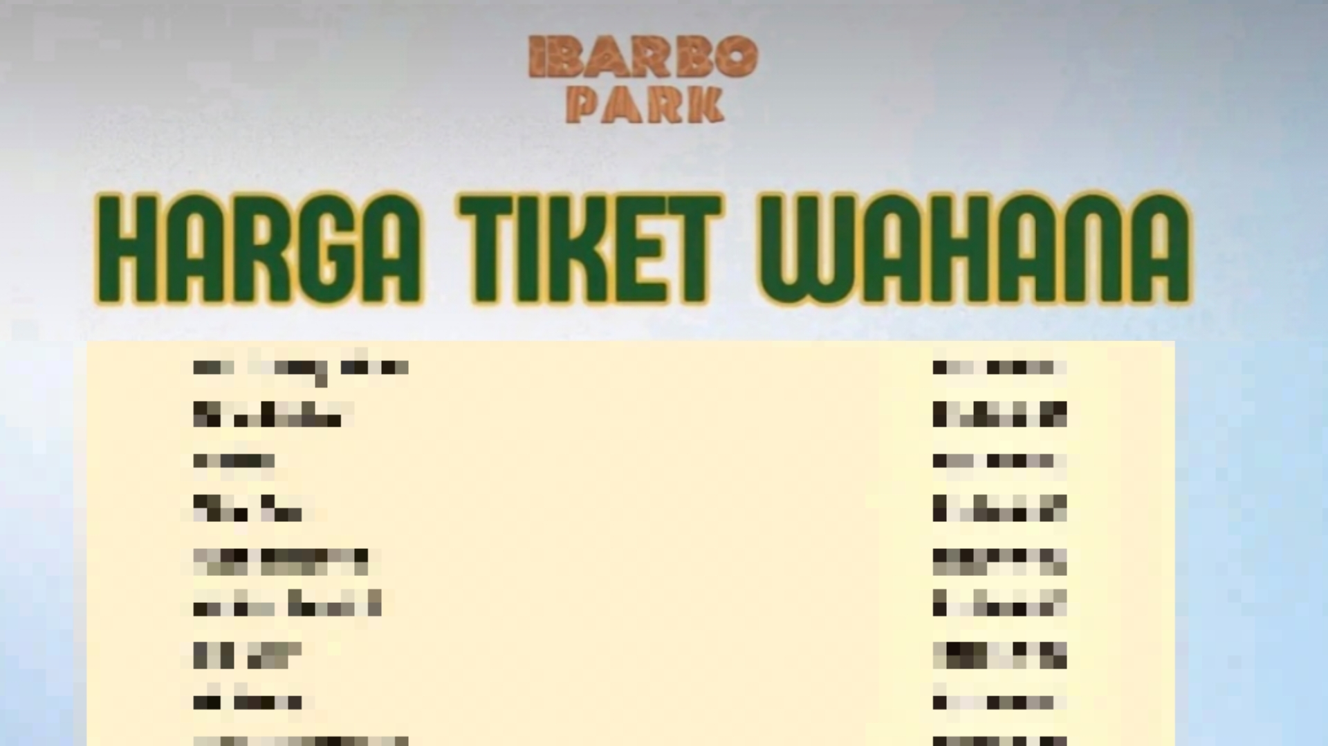 info harga tiket dan wahana Ibarbo Park (tiktok @ibarbopark)