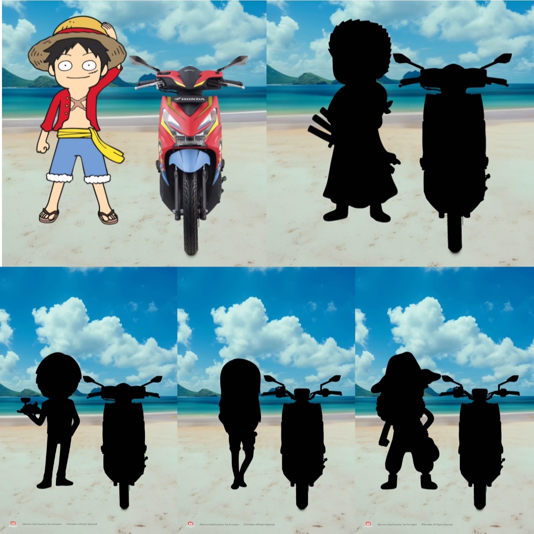 Ini desain motor Honda BeAT One Piece bertema Luffy dan karakter lainnya.