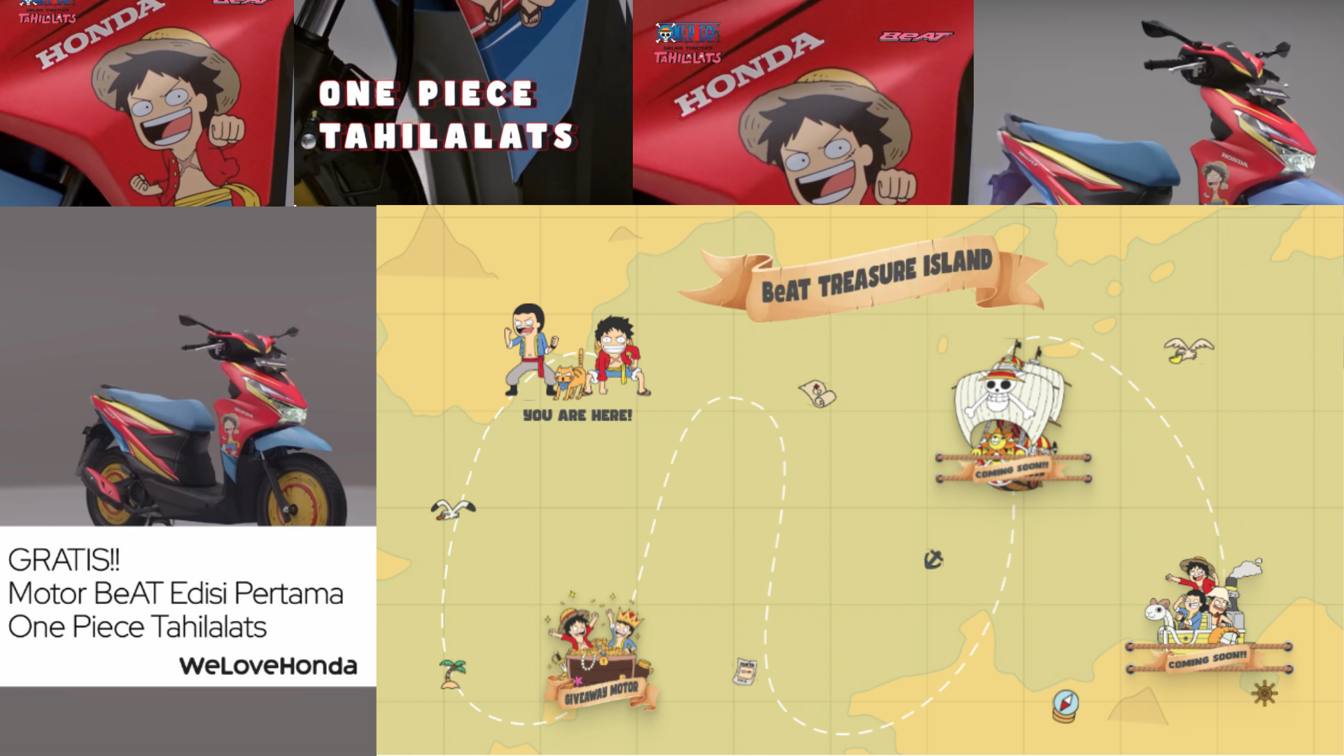 Kabar baik bagi para Nakama penggemar One Piece Tahi Lalats. Astra Honda Motor bagi-bagi motor Honda BeAT gratis