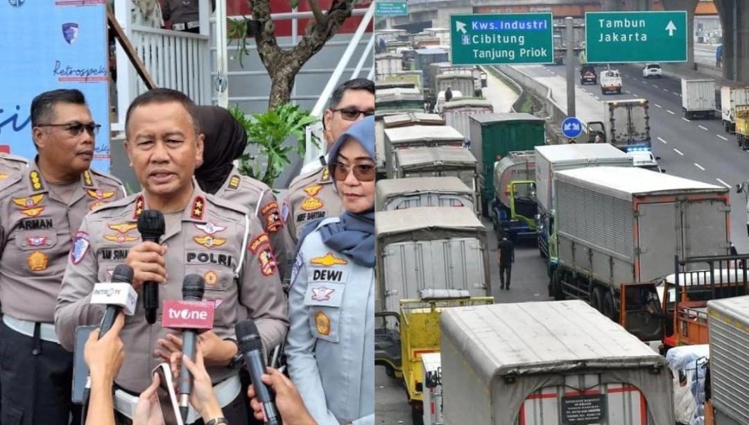 Polri batasi operasional angkutan barang di tol mulai 21 Desember 2024 untuk cegah macet dan kecelakaan saat libur Nataru. (Istimewa & Antara)