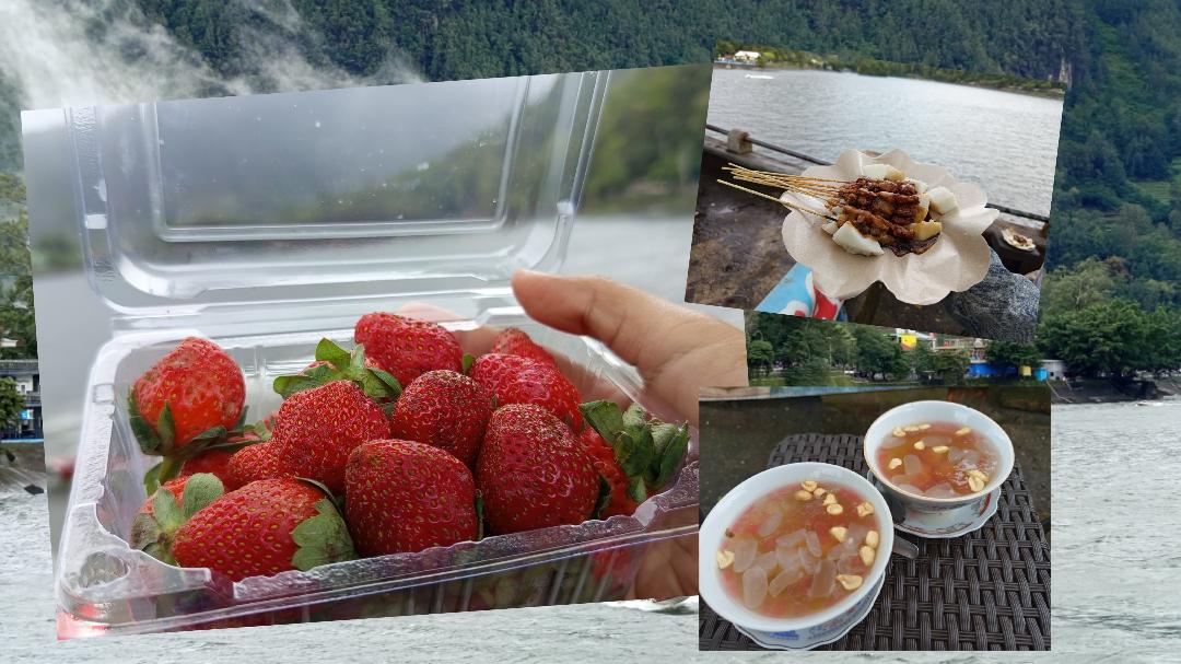 Menikmati liburan Natal dan Tahun Baru di Telaga Sarangan semakin lengkap dengan sate, wedang ronde, dan strawberi segar. (Oktaviani Sindy/Radar Lawu)
