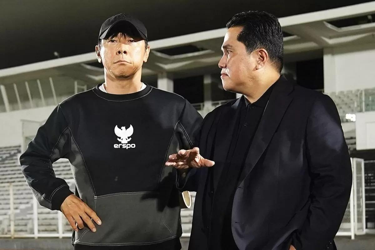 Erick Thohir minta Shin Tae-yong fokus bawa Timnas bersinar di Piala AFF meski jadwal padat jadi tantangan. (Jawa Pos)