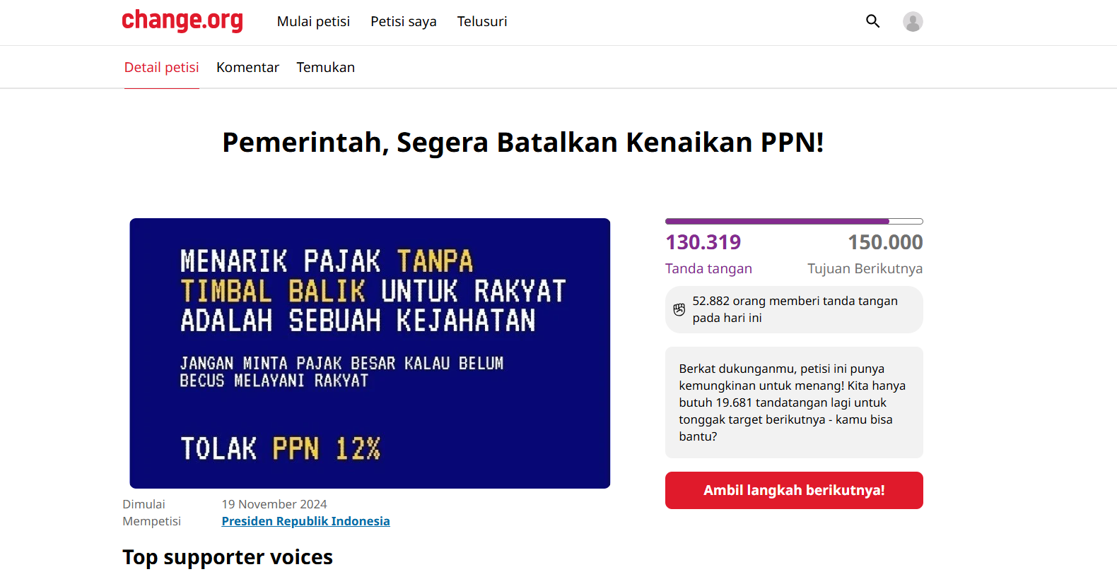 Petisi Tolak Kenaikan PPN 12% Capai