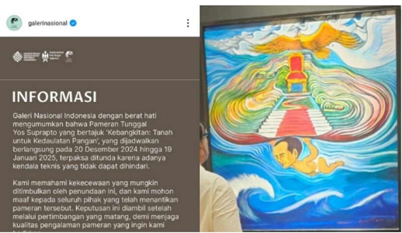 Pameran Yos Suprapto dibatalkan, penyebab diduga kontroversi 5 lukisan mirip Jokowi.