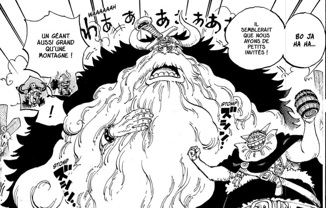 Jarul raksasa dengan kepala tertancap pedang di baca manga One Piece 1135 RAW.