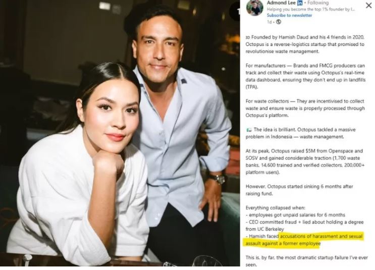 Dua isu besar menyasar Hamish Daud, suami Raisa, selain masalah gaji kini santer terlibat skandal dengan karyawan Octopus.