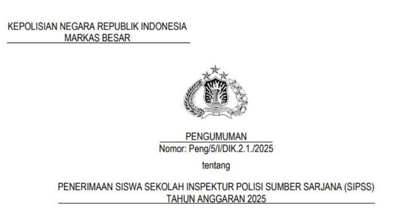 Penerimaan Polri SIPSS 2025.