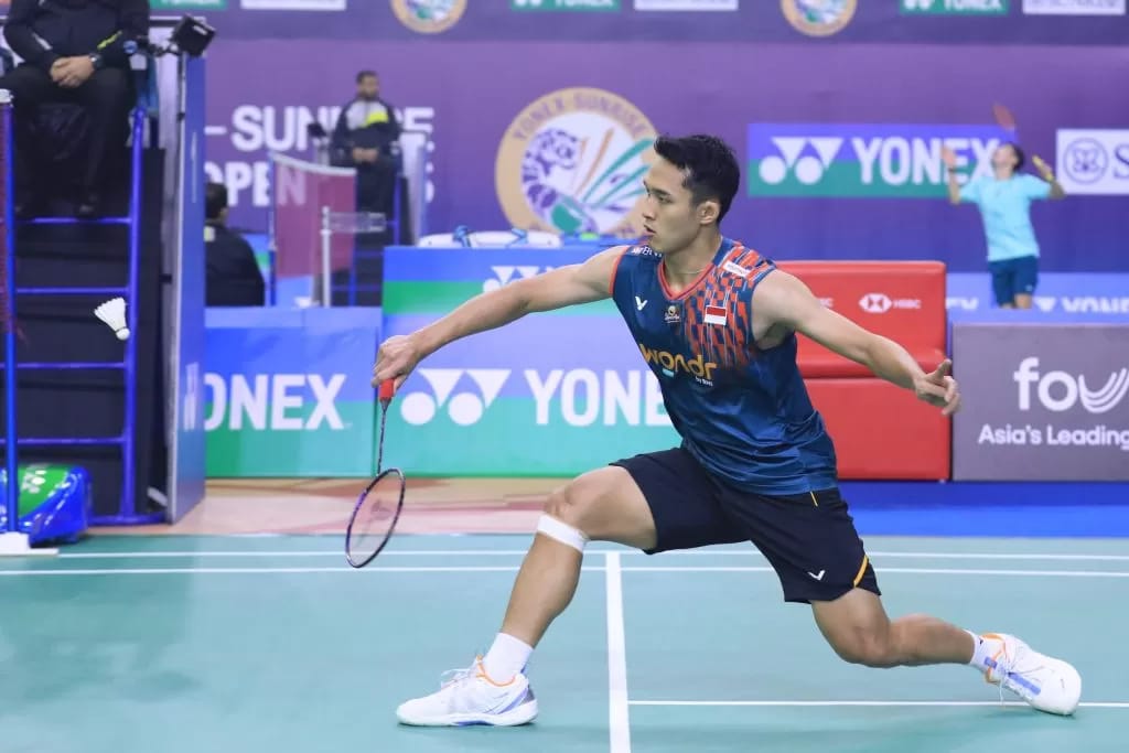 Penampilan Jonatan Christie di semifinal India Open 2025.